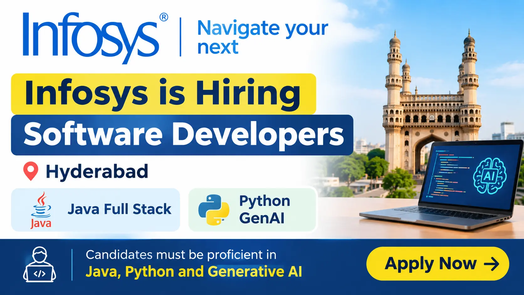 Infosys is hiring Software Developers in Hyderabad: Java Full Stack & Python AI Developer