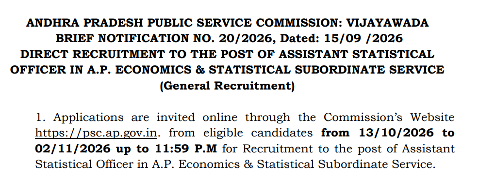 APPSC Assistant Statistical Officer Recruitment 2026: Eligibility ,Syllabus Complete Guide : Apply Now