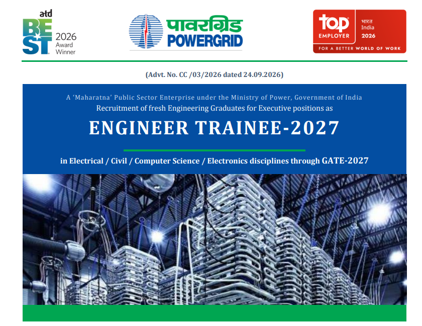POWERGRID Engineer Trainee Recruitment 2027: Apply via GATE 2027