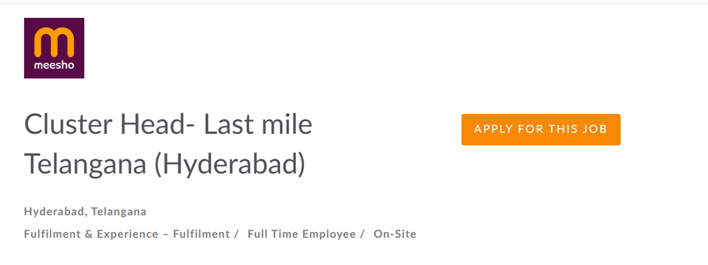 Meesho is Hiring Cluster Head in Hyderabad 2026