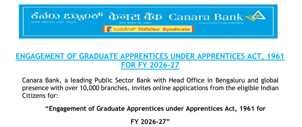 Canara Bank Apprentice Recruitment 2026: Apply Online & Details