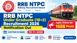 RRB NTPC Underagraduate Recruitment 2026 Notification Out - Apply Online for 1688 Posts