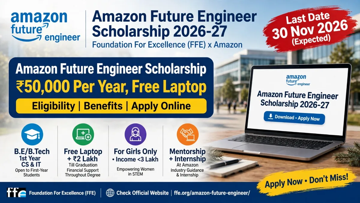 Amazon Future Engineer Scholarship 2026-27: ₹50,000 Per Year, Free Laptop, Eligibility & Apply Online