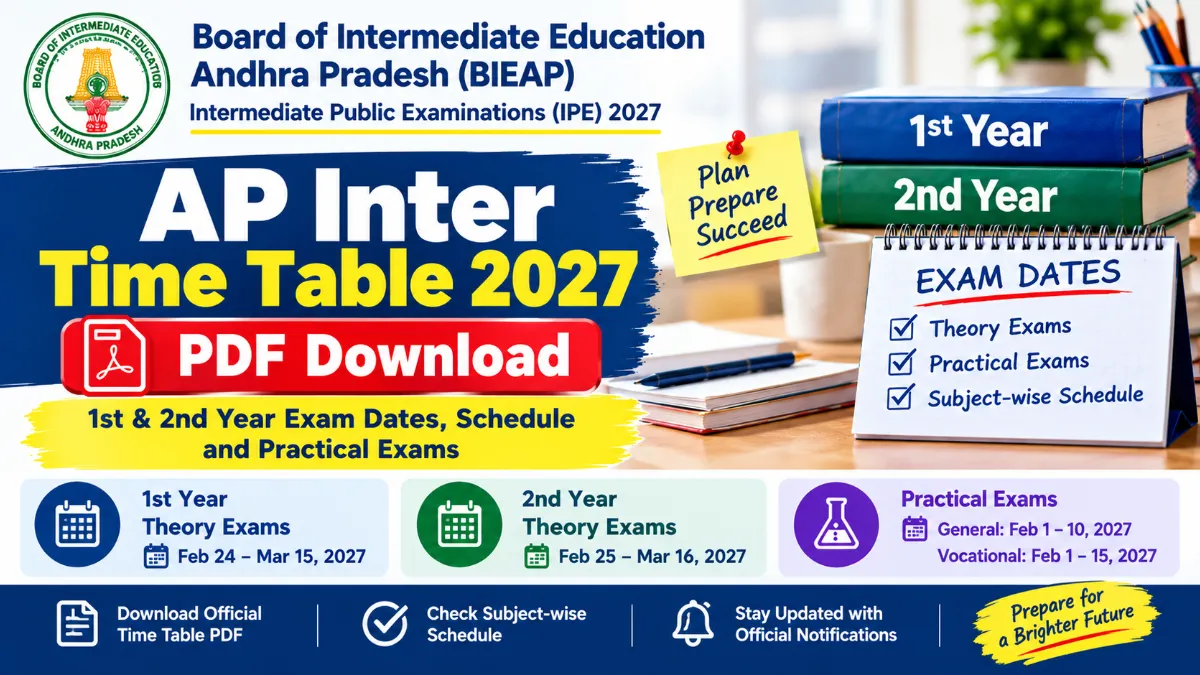 AP Inter Time Table 2027 PDF Download: 1st & 2nd Year Exam Dates, Schedule and Practical Exams