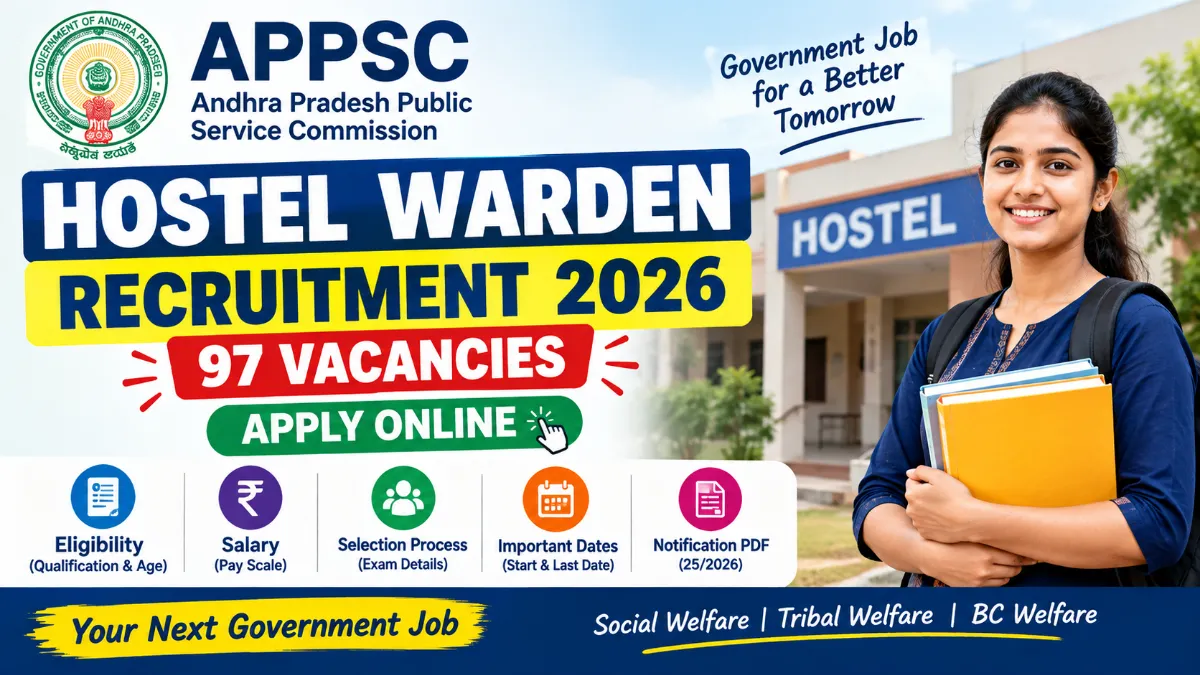 APPSC Hostel Warden Recruitment 2026: 97 Vacancies, Apply Online, Eligibility