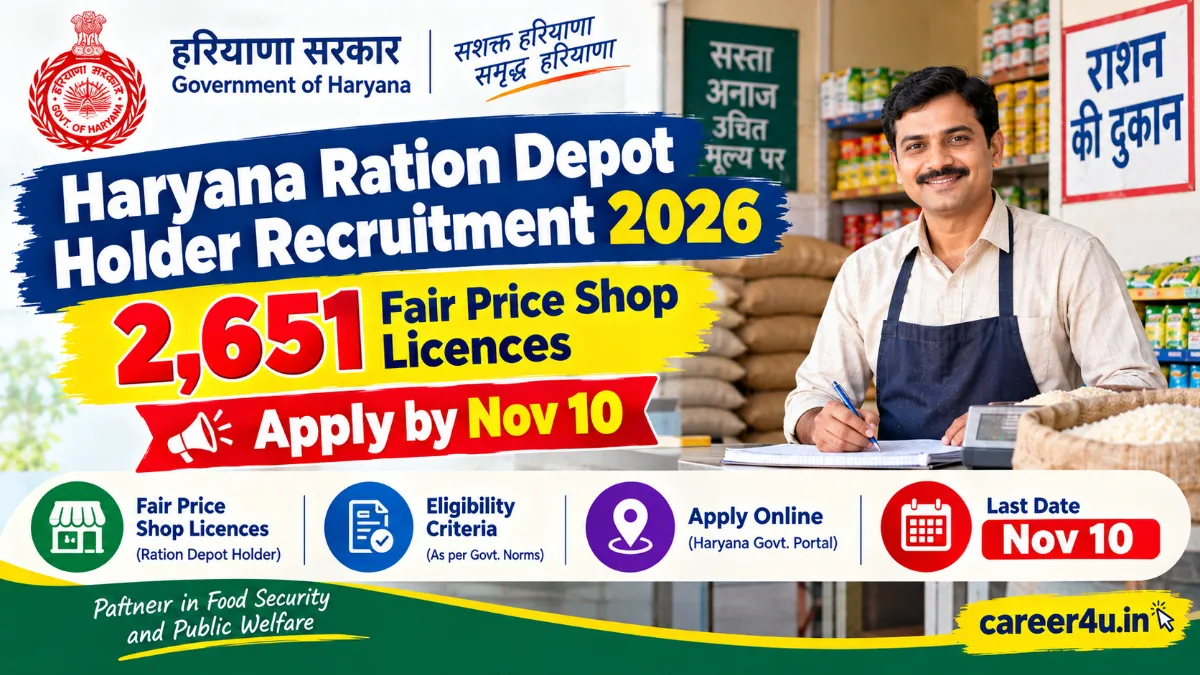 Haryana Ration Depot Holder Recruitment 2026 : 2,651 Fair Price Shop Licences, Apply by Nov 10
