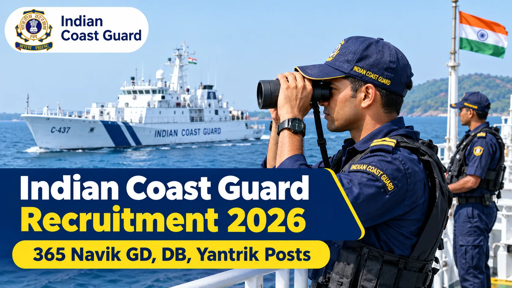Indian Coast Guard Recruitment 2026: 365 Navik GD, DB, Yantrik Posts