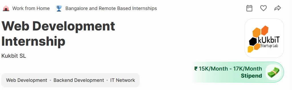 Kukbit SL Web Development Internship: Stipend, Eligibility and Details
