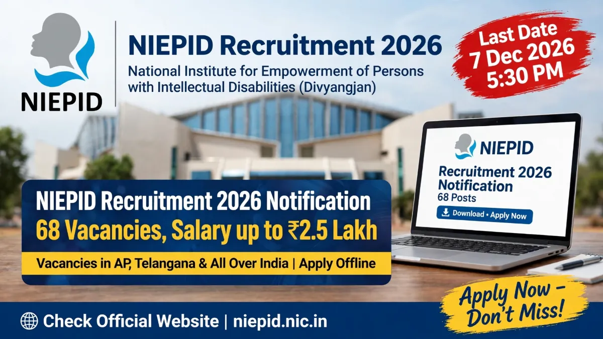 NIEPID Recruitment 2026 Notification: 68 Vacancies, Salary up to ₹2.5 Lakh, Apply by 7 December