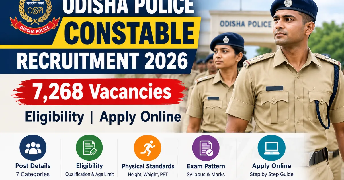 Odisha Police Constable Recruitment 2026: 7,268 Vacancies, Eligibility, Apply Online