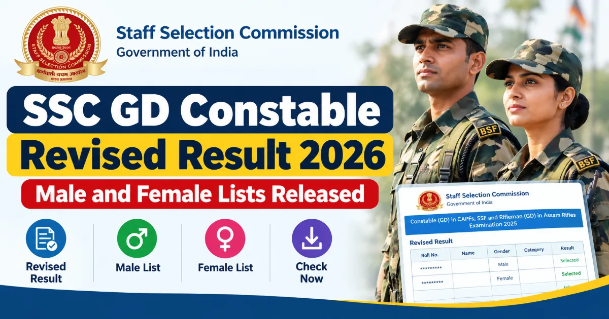 SSC GD Constable Revised Result 2026: Male and Female Lists Released