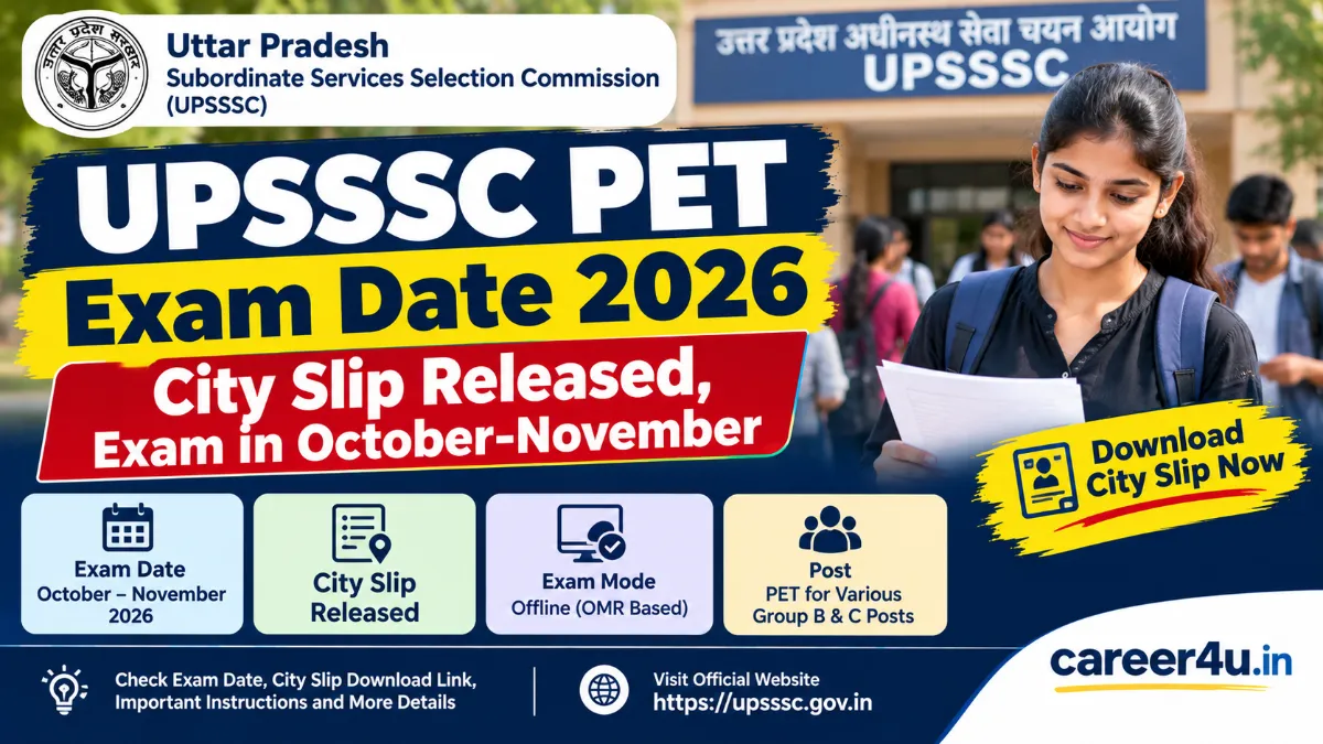 UPSSSC PET Exam Date 2026: City Slip Released, Exam in October-November